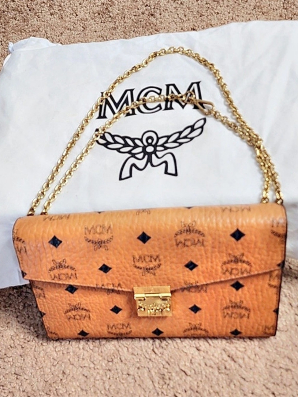 MCM Patricia Visetos Shoulder Bag Brown Like New